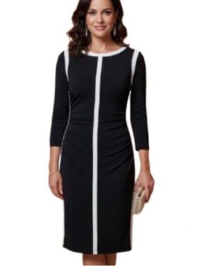 Lauren Ralph Lauren Black & White Colorblock Ruched Sheath Dress - Size 4